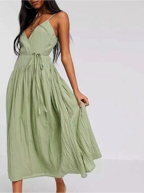 NEW ASOS Green Wrap Maxi Dress Sz 4 Bin i